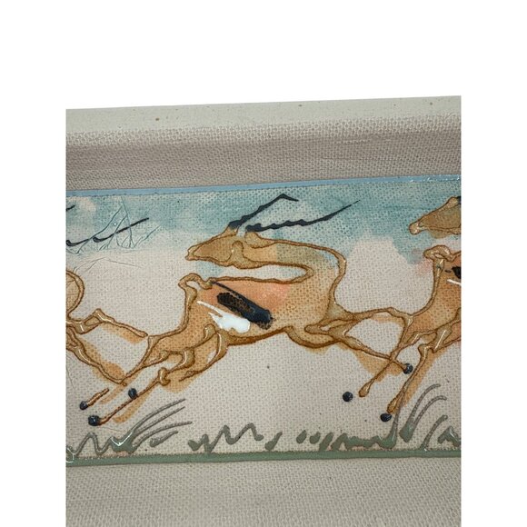 Ceramic Rectangular Tray With Hand-Painted Antelope Design - Picture 3 of 7